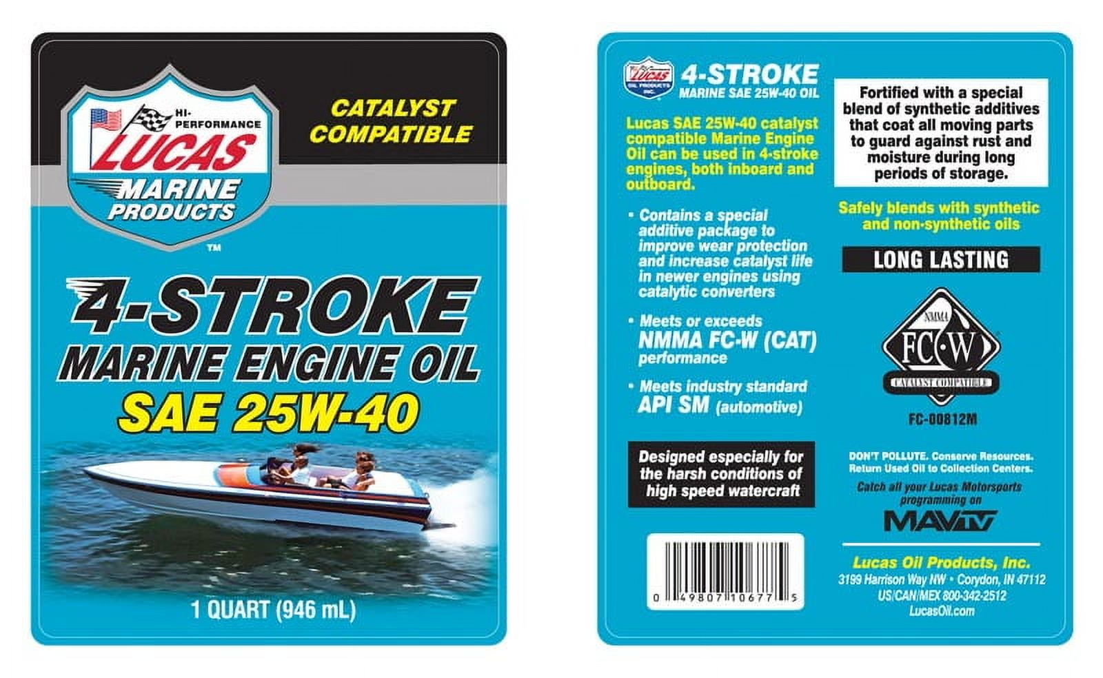 (4 pack) Lucas 4-Stroke Synthetic Blend Marine SAE25W40 Oil 32 Ounce
