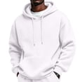 thumbnail image 2 of Men's Classic Solid Fleece Pullover Hoodie, Drawstring Hooded Sweatshirt with Kangaroo Pocket, for Fall Winter Daily Casual Wear White XXXL, 2 of 6