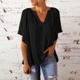 thumbnail image 2 of LYMAYTER Women's Spring/Summer T-Shirt Short Sleeves Shirt V-Neck Top Loose Solid Color Top S-2xL, 2 of 4