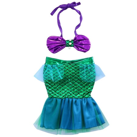 Suanret Baby Girls Halter Bow Crop Top Green Mesh Mermaid Skirt Swimsuit