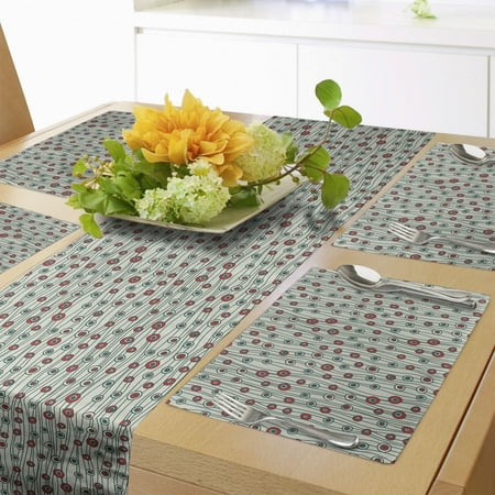 

Geometric Table Runner & Placemats Vertical Lines Stripes with Circular Shapes Funky Faded Colors Set for Dining Table Decor Placemat 4 pcs + Runner 14 x72 Brown Cream Seafoam by Ambesonne