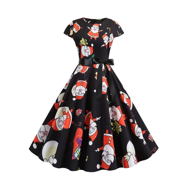 Vestido de fiesta de Navidad de manga corta con cuello en V para mujer Vestido vintage para mujer Pompotops ghjkhdj16270