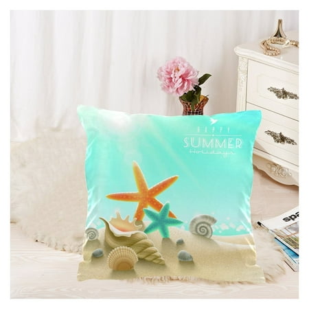 ZKGK Tropical Beach Starfish Seashell Ocean Zippered Cushion Pillowcase 18 x 18 ( Twin Sides ),Seascape Snail Scallop Sea Pillow Cases Cover Set Shams Decorative for Couch