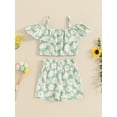 thumbnail image 2 of Bagilaanoe 2pcs Toddler Baby Girl Shorts Set Short Sleeve Off Shoulder Daisy Print T Shirt Tops + Shorts 6M 12M 18M 24M 3T 4T Kids Casual Summer Clothes, 2 of 7