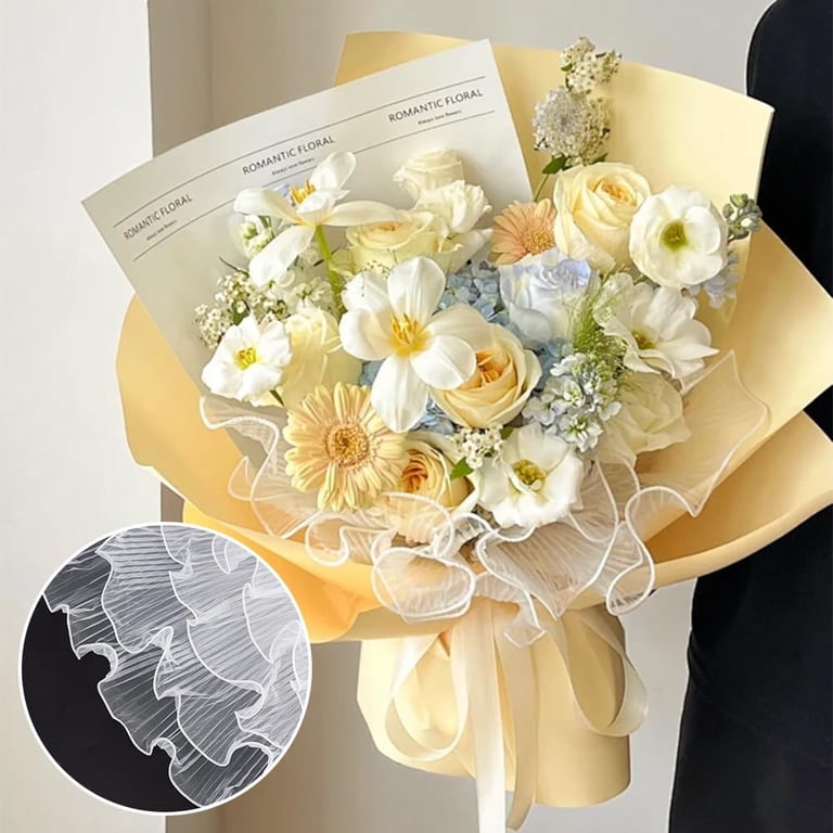 PATIKIL Floral Wrapping Mesh Paper - 2 Rolls, 23.6 Inch X 5 Yard Openwork Bouquet Wrap For Flowers & Gifts (White)