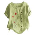 thumbnail image 2 of SELONE Oversized Linen Shirts for Women Short Sleeve Tops Blouses Regular Fit T Shirts Pullover Tees Tops Graphic Print T-Shirts Crew Neck Tops Casual Blouses Button Up Button Down T Shirts Green XL, 2 of 4