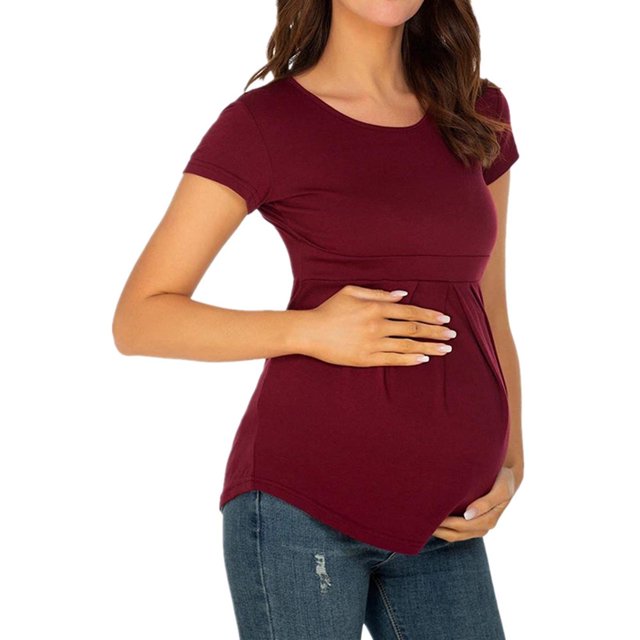 Vêtements de Grossesse Offres de l'Action de Grâce Liquidation Été Vêtements de Maternité pour Femmes Col Rond Manches Courtes Volants Pli Hauts de Grossesse