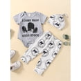 thumbnail image 2 of Genuiskids 3PCS Newborn Baby Boy Clothes Western Cowboy Letter Printed Bodysuit Romper Pants Hats Coming Infant Home Outfits 0-18M, 2 of 9