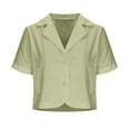 thumbnail image 4 of Women's Cotton Linen Blazer Jacket Short Sleeve Summer Casual Lightweight Button Lapel Blazers With Pockets Mint Green S, 4 of 6