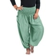 thumbnail image 4 of Seyurigaoka Women's Harem Hippie Pants Baggy Boho Plus Size High Smocked Waist with Pockets Lounge Palazzo Trousers for Teen Girls, 4 of 9