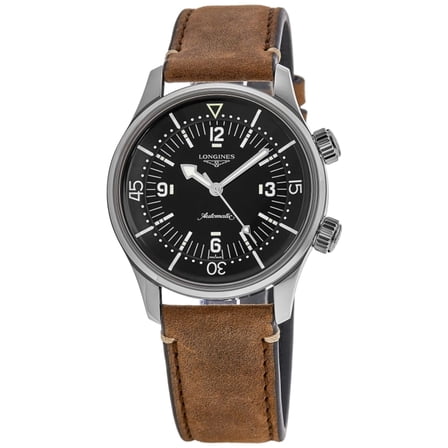 Longines Legend Diver Automatic Black Dial Leather Strap Men's Watch L3.764.4.50.0