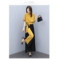 thumbnail image 4 of Favoffer Women's Color Block 2-Piece Casual Outfit Short Sleeve Tie-Waist Top and Wide Leg Pants Set, 4 of 8