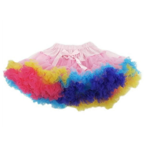 Wenchoice Pink Rainbow Trim Chiffon Tutu Skirt Girls M(2-4 Years)