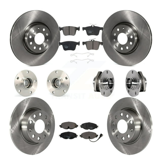 Transit Auto Front Rear Hub Bearing Assembly Disc Brake Rotors and Ceramic Pads Kit (10Pc) for Car Audi A3 Sportback e-tron with 80mm Pilot Diameter - Left Right Side (Driver Passenger) KBB-123891