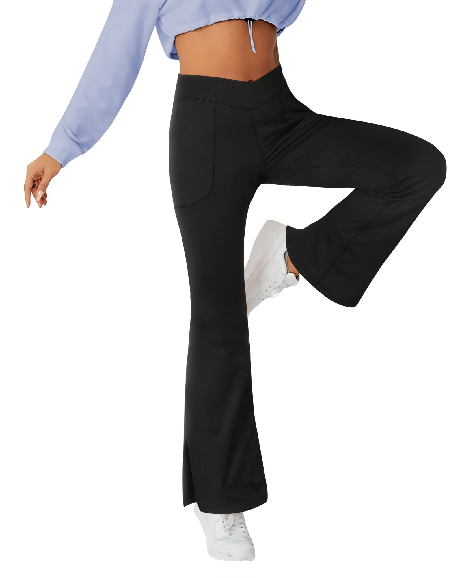 Flared Bottoms High-Waist Criss-Cross Band Yoga Pants - Sexy Mindfulness •  Value Yoga