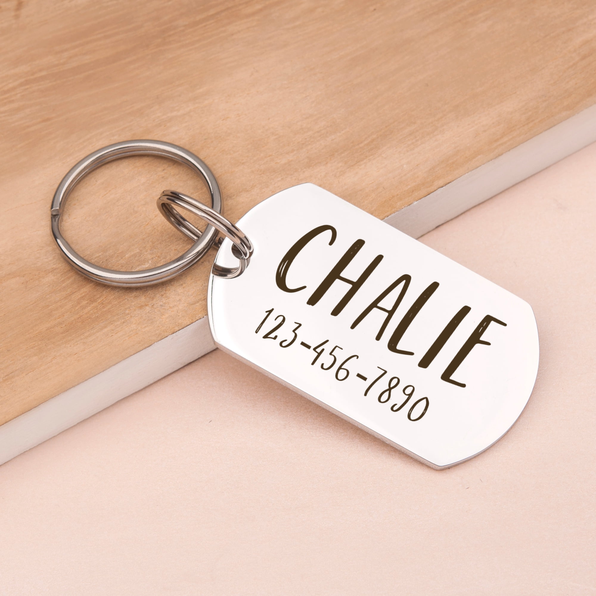 Engravable Pet Id Tag - Dog Tag with Phone Number Tag Shape - Pet Name Tag Emergency Tags for Pet Collar [Silver, M, Only Front Engraving]