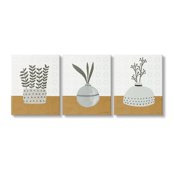 Stupell Industries Contemporary Plant Vases Botanical & Floral Painting Gallery Wrapped Canvas Art Print Wall Art, 11 x 14, Set of 3