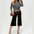 thumbnail image 3 of Women's Casual Wide Leg Cropped Pants Low Rise Fold Over Stretch Gaucho Pants for Summer Beach Holiday Streetwear, 3 of 6