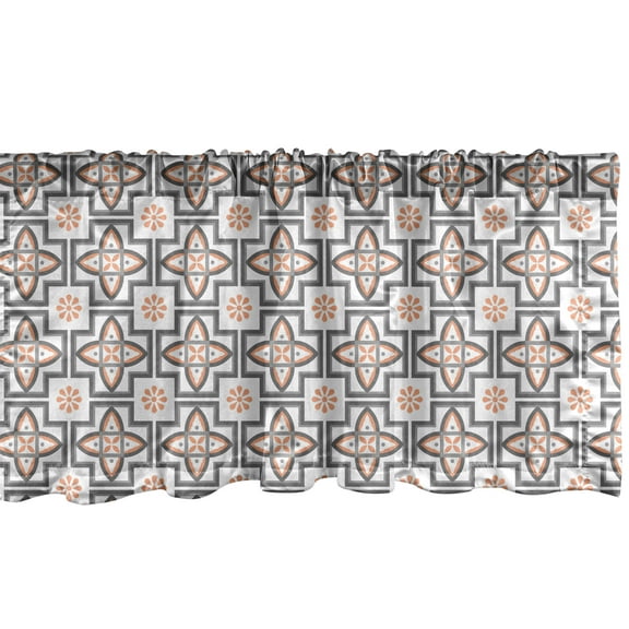 Ambesonne Abstract Geometry Window Valance, Classical Retro, 54" X 18", White Salmon Dimgray