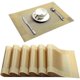 thumbnail image 3 of Juego de 4 manteles individuales dorados lavables de PVC para mesa de comedor, tapete tejido con marco diagonal, disco de tela Teslin, posavasos, almohadilla antideslizante de fácil limpieza, color, 3 of 5