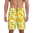thumbnail image 1 of Balery Bananas On A Striped Pantalones cortos de pijama de punto de algodón para hombre con cinturilla y bolsillos-Small, 1 of 6