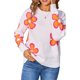 thumbnail image 3 of Suéteres Florales para Mujer, con Rayas de Colores Contrastantes, Cuello Redondo, Larga, Jerseys de Punto Holgados M, 3 of 10