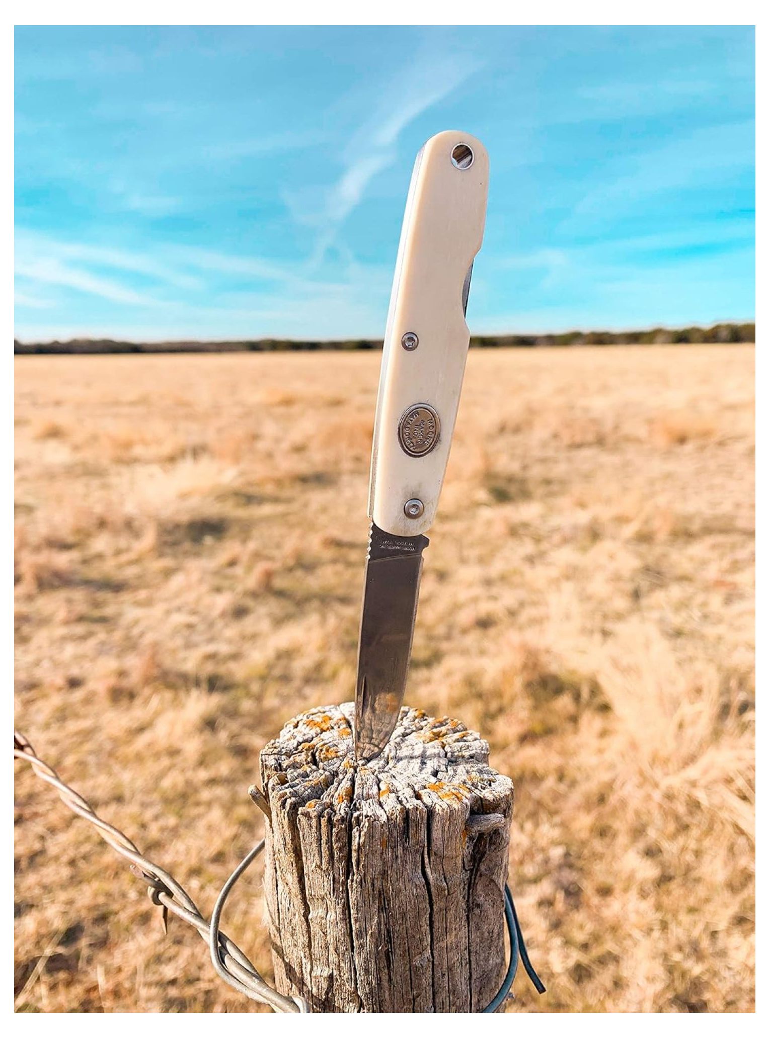 Moore Maker 3-12” Single Blade Knife 5107 | Folding Pocket Knife with White Bone Handle and Single High Carbon Steel Blade | with Lanyard Hole