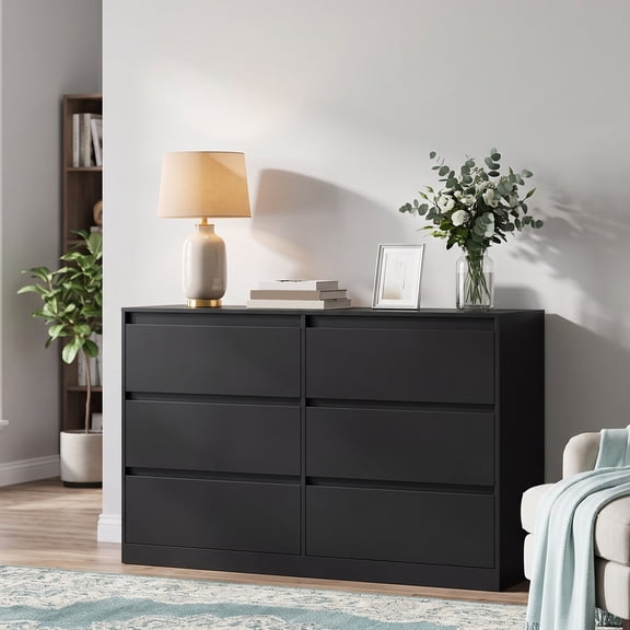 LEDREM 6-Drawer Dresser, Handleless Narrow Clothes Storage Cabinet, 47 x 15.7 x 29.5 Inches, Black