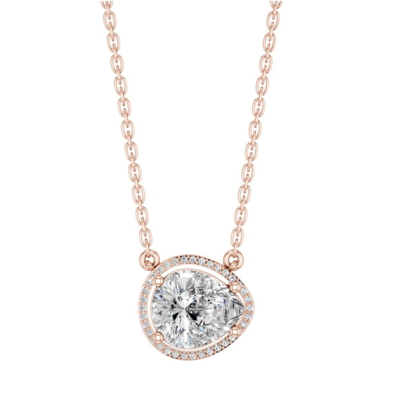 KEEVA JEWELS 3.95ct Moissanite Halo Necklace, Rose Gold Plated Silver