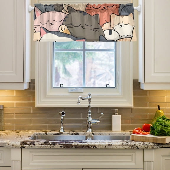 Sleep Of Cats Curtain Valances Farmhouse Design Window Treatment Decor Blackout Rod Pocket for Windows Living Room Kitchen 54" x 18"