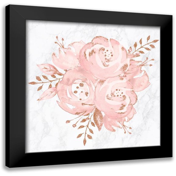 Nature Magick 12x12 Black Modern Framed Museum Art Print Titled - Floral Bouquet Rose Gold Pink Glitter on Marble