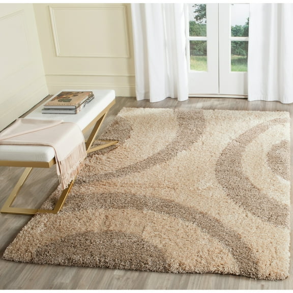 Safavieh Portofino Shag Ruthild Modern 2-inch Thick Rug Ivory/Beige 4' x 6' 4' x 6' Indoor Living Room,Bedroom,Dining Room Beige Rectangle