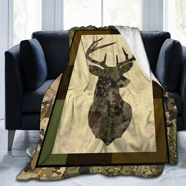 Deer Camouflage Throw Blanket Cozy Plush Camo Hunting Flannel