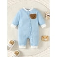 thumbnail image 3 of Bslissey Newborn Baby Boys Girls Footless Jumpsuit Long Sleeve Bear Head Embroidery Pattern Onesie Rompers Infant Casual Button Playsuit for Spring Fall 1M 3M 6M 9M, 3 of 9