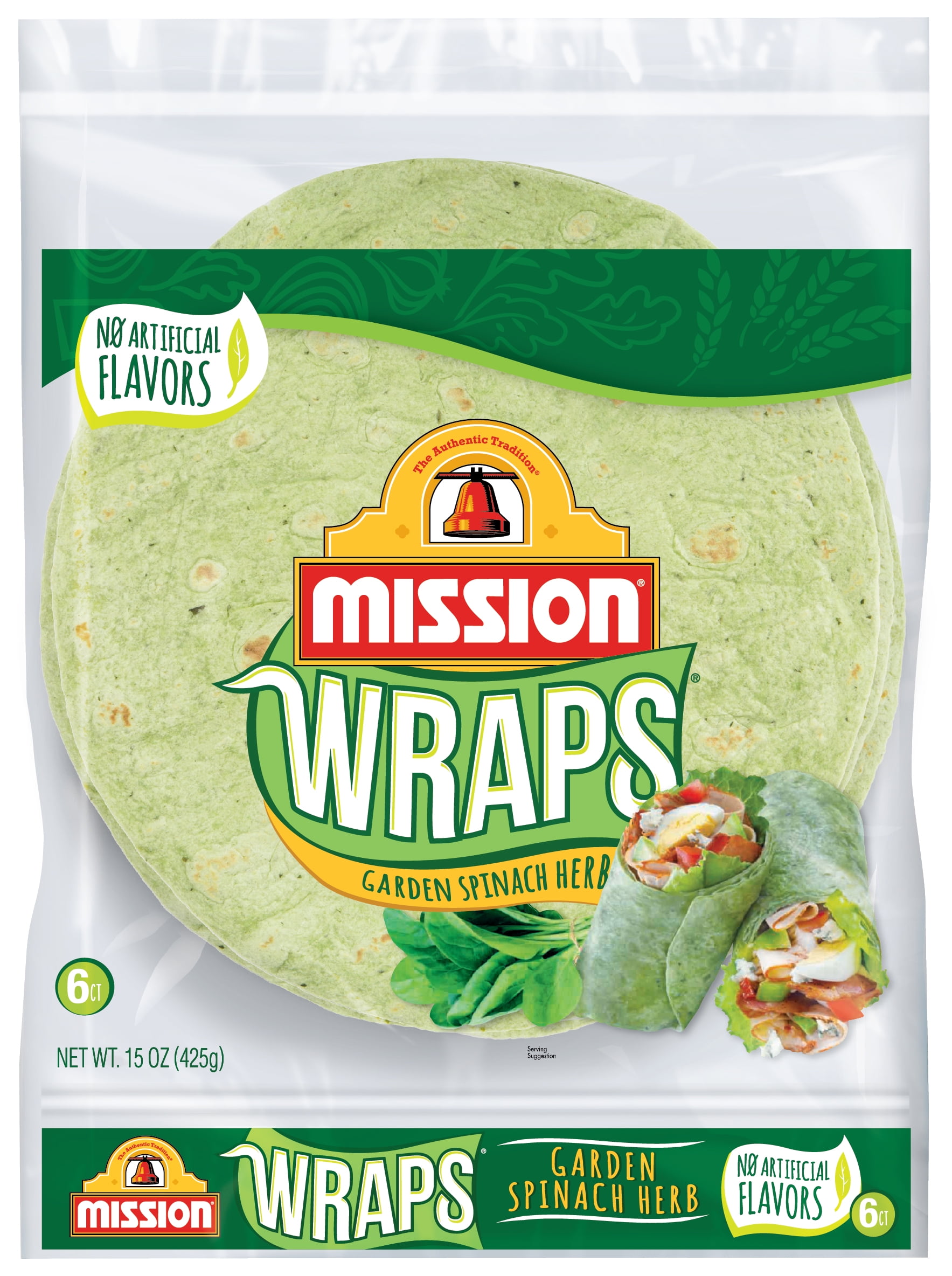 Mission Garden Spinach Herb Wraps, 15 Oz, 6 Count