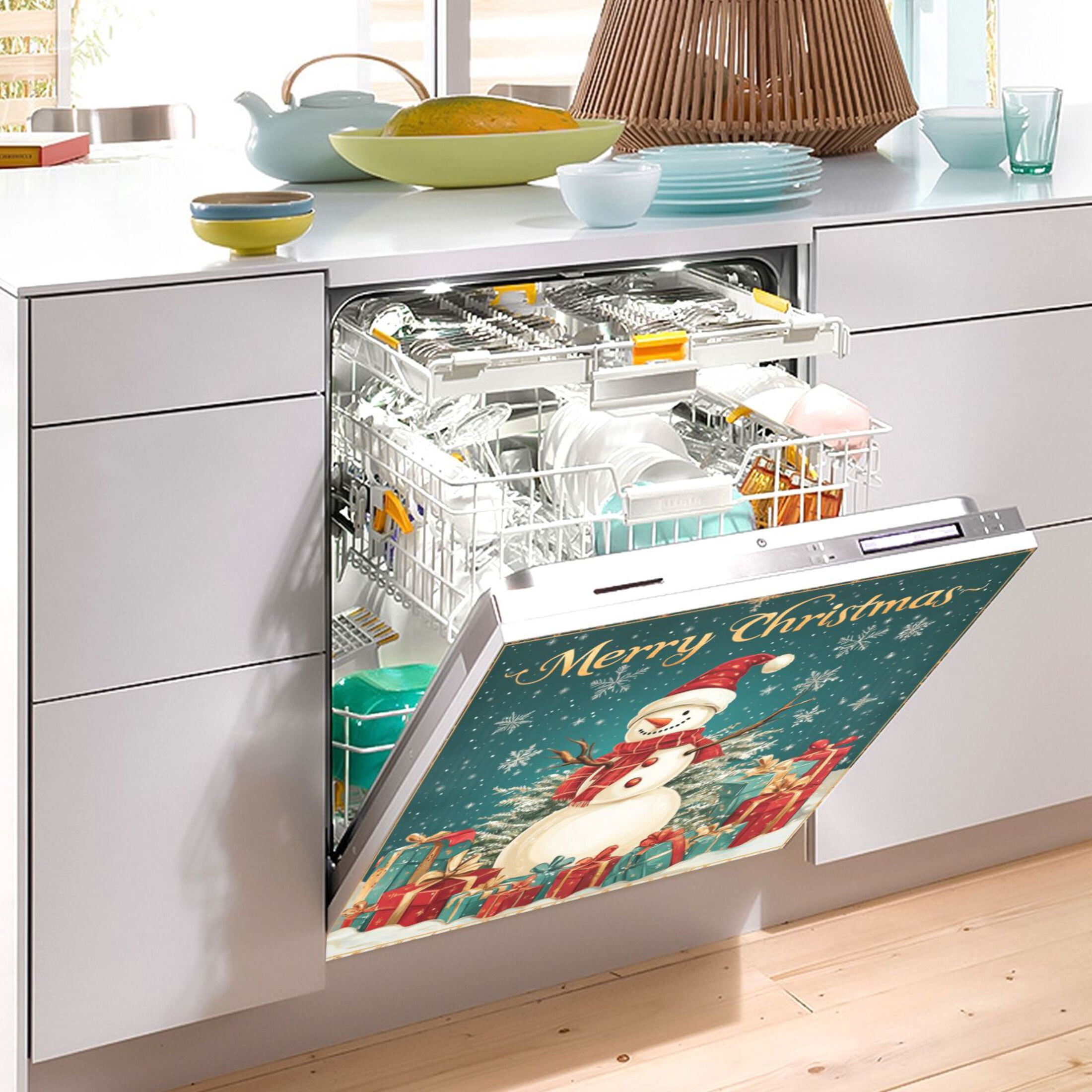 Dishwasher Magnetic Sticker 23x26 Inch Refrigerator Magnetic Sticker Washing Machine Magnetic Sticker Kitchen Panel Magnetic Sticker Home Decor Christmas Lovely Snowman Picture