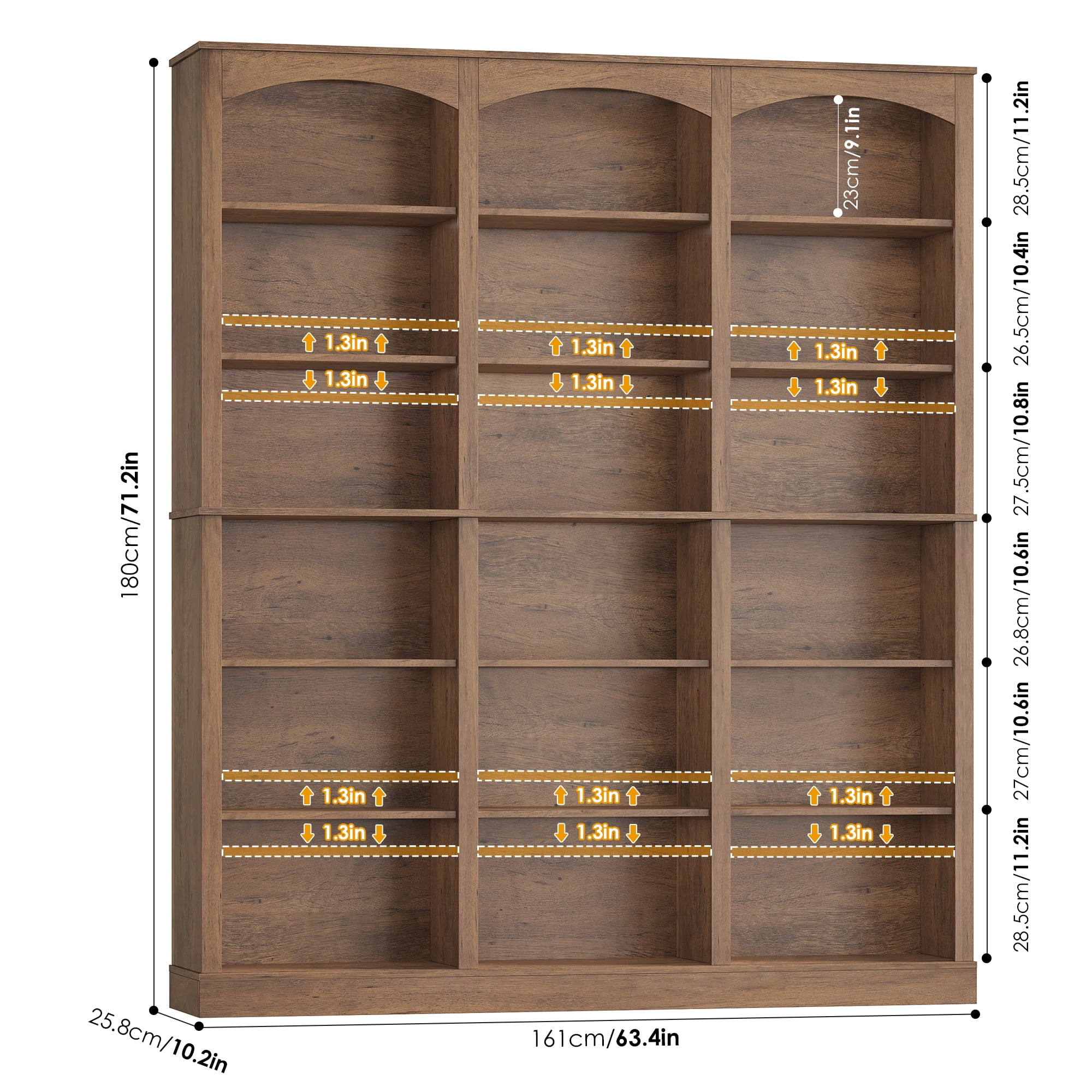 Homfa 18-Cube Bookcase and Bookshelves, 71.2" Triple Width 6-Tier Freestanding Arch Library Cabinet for Home Office Living Room, Phoebe Zhennan Texture