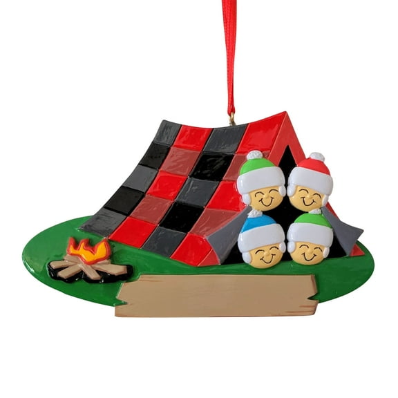 Camping Family Of 4 Christmas Resin Ornament