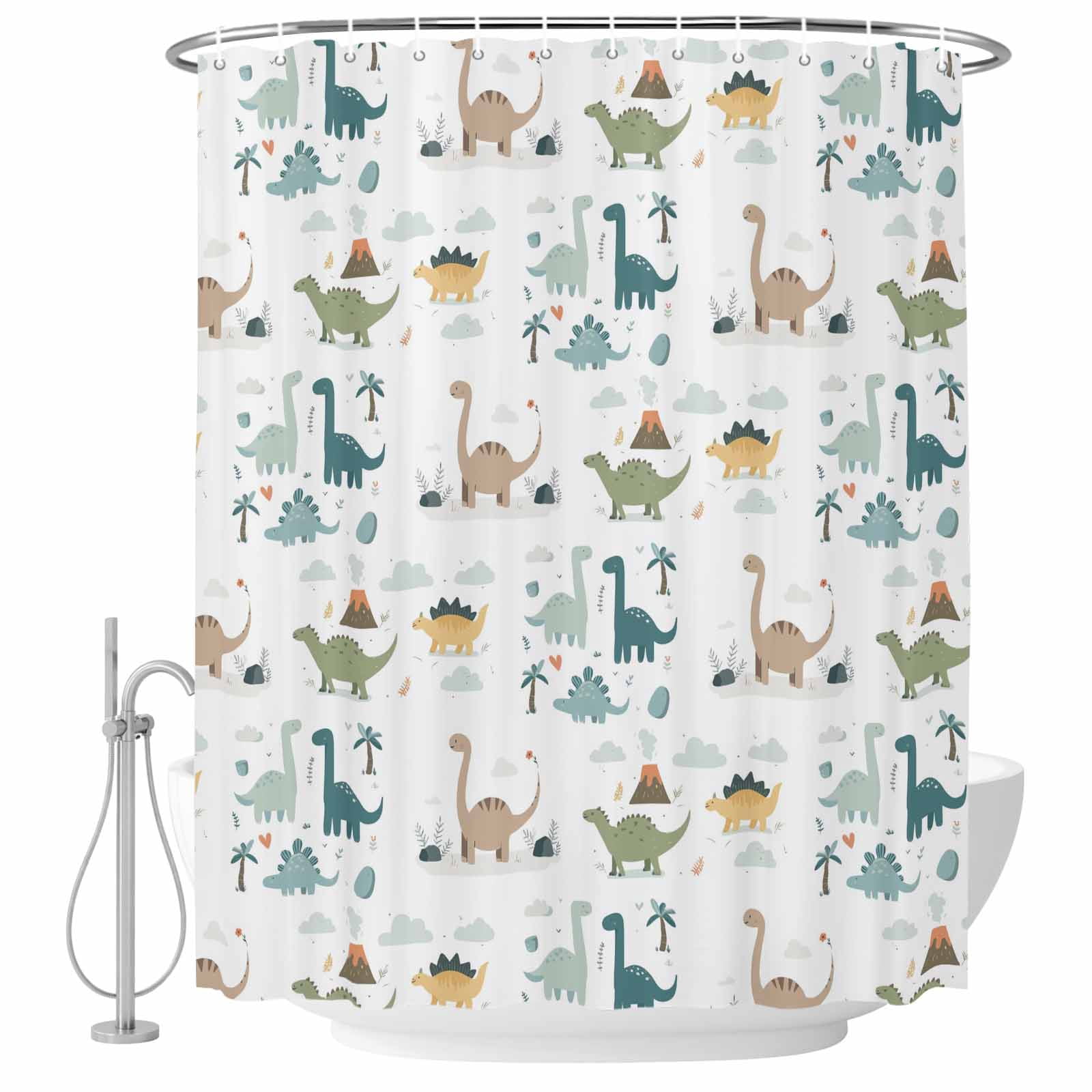 Shower Curtain Bathroom Set Cartoon Dinosaur Lovely Animals Waterproof Fabric Shower Curtains with Grommets&Hooks, Cute Cartoons Privacy Bath Curtain for Bathtub 60x72in