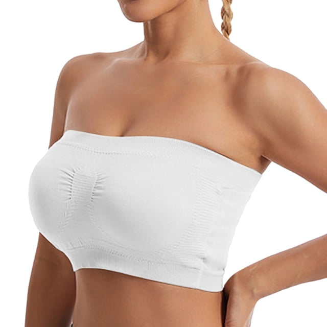 Women's Comfortable And Sexy Bra Wrapped Chest Strapless Non Slip Wrapped Bra in white, displayed in a close-up side view. Crafted from a nylon and spandex blend, this strapless bra features a seamless, non-slip design for secure and comfortable wear. Available in sizes S to XXXL, it is suitable for all seasons and occasions, including casual and sexy styling. Ideal as a strapless bra for women seeking comfort and support.