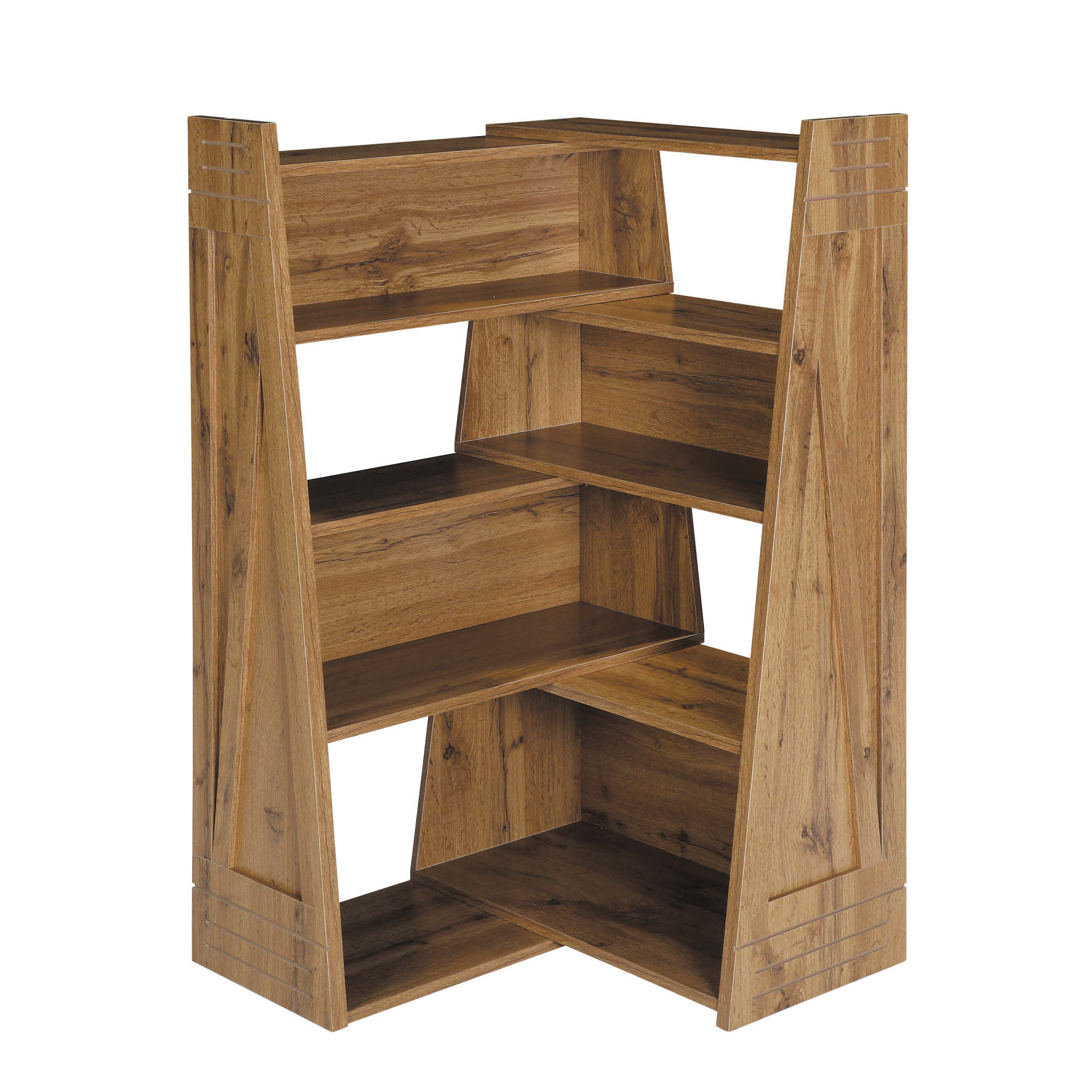 HOQBN 47" Wooden Expandable Bookshelf Storage Rack, 4-Tier L-Shaped 2-Piece Adjustable Bookcase, Corner Shelving Unit for Small Spaces Light Oak