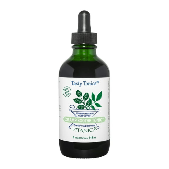 Vitanica Cramp Soothe Tonic, Dr Formulated Menstrual Cramp Support, with Black Haw Bark, Valerian Root, Ginger Root, and Garrya Herb, Alcohol Free, Vegan, 4 Ounce- Pro Logo