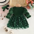 thumbnail image 6 of SUYIDA Girls Velvet Mesh Long Sleeve Dress, Ruffle Bow Sash with Matching Hairband, Elegant Holiday Party Wear for Kids, 6 of 6