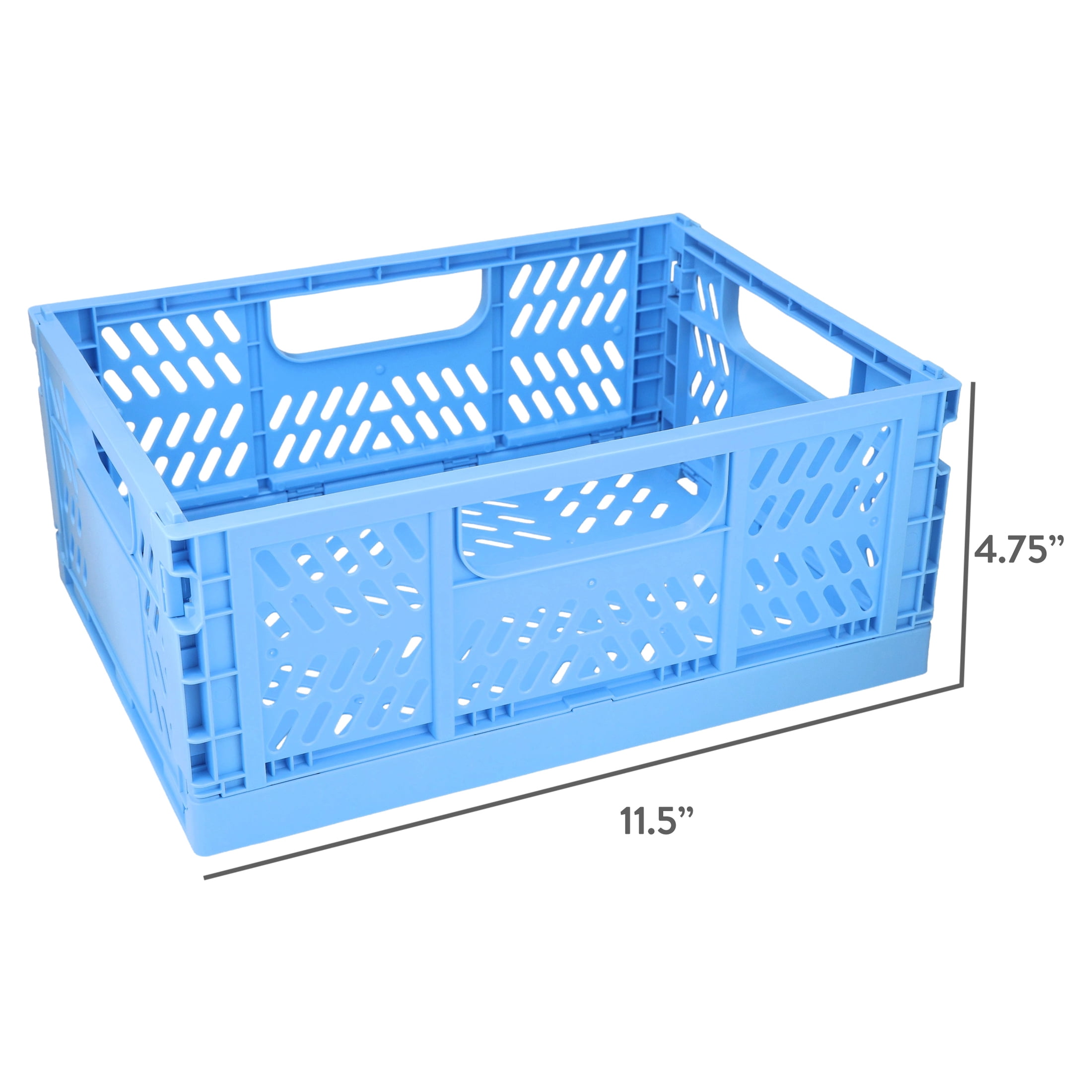 Pen+Gear Small Plastic Collapsible Crate, Blue, 11.41 in x 8.26 in x 4.72 in