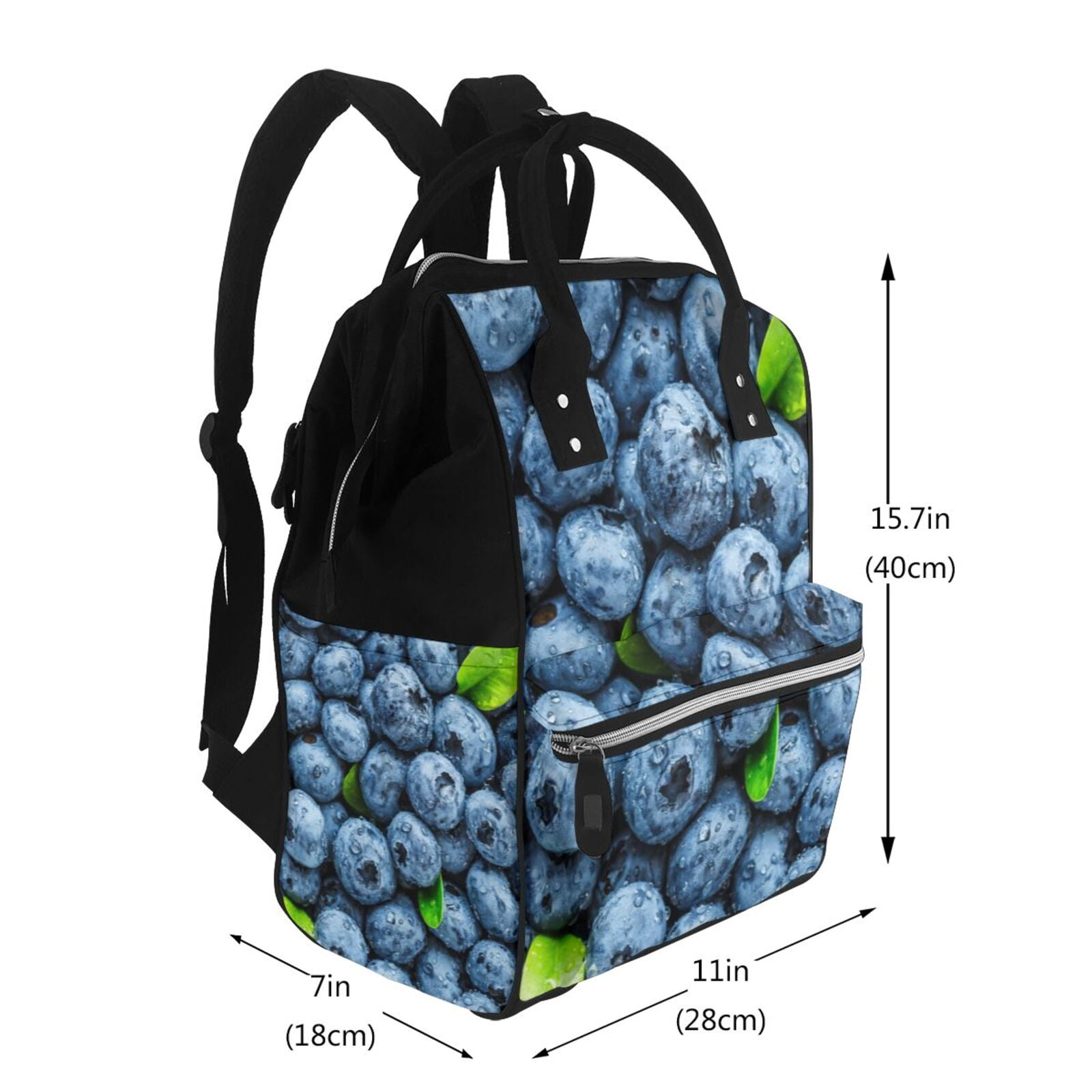 Ratiio Fresh Blueberries Mummy Backpack - Waterproof Twill Canvas, Large Capacity Diaper Bag with Multiple Pockets and Adjustable Straps