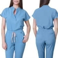 thumbnail image 2 of 2 Piece Scrub Set for Women Comfortable V-Neck Scrub Top & Drawstring Jogger Scrub Pants Stretch Nursing Scrubs Set Quick Dry Uniform Suits with Multi Pocket for Nurse Esthetician Light Blue S, 2 of 4