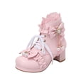 thumbnail image 5 of Fesfesfes Kids Girls Lolita Boots Lace Bow Decor Pearl Pendant Block Heel Side Zipper PU Leather Princess Shoes for Party Daily Wear, 5 of 8