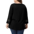 thumbnail image 3 of Unique Bargains Juniors' Plus Size Crochet Panel Kimono Raglan Sleeves Ruched Front Top Black 3X, 3 of 7