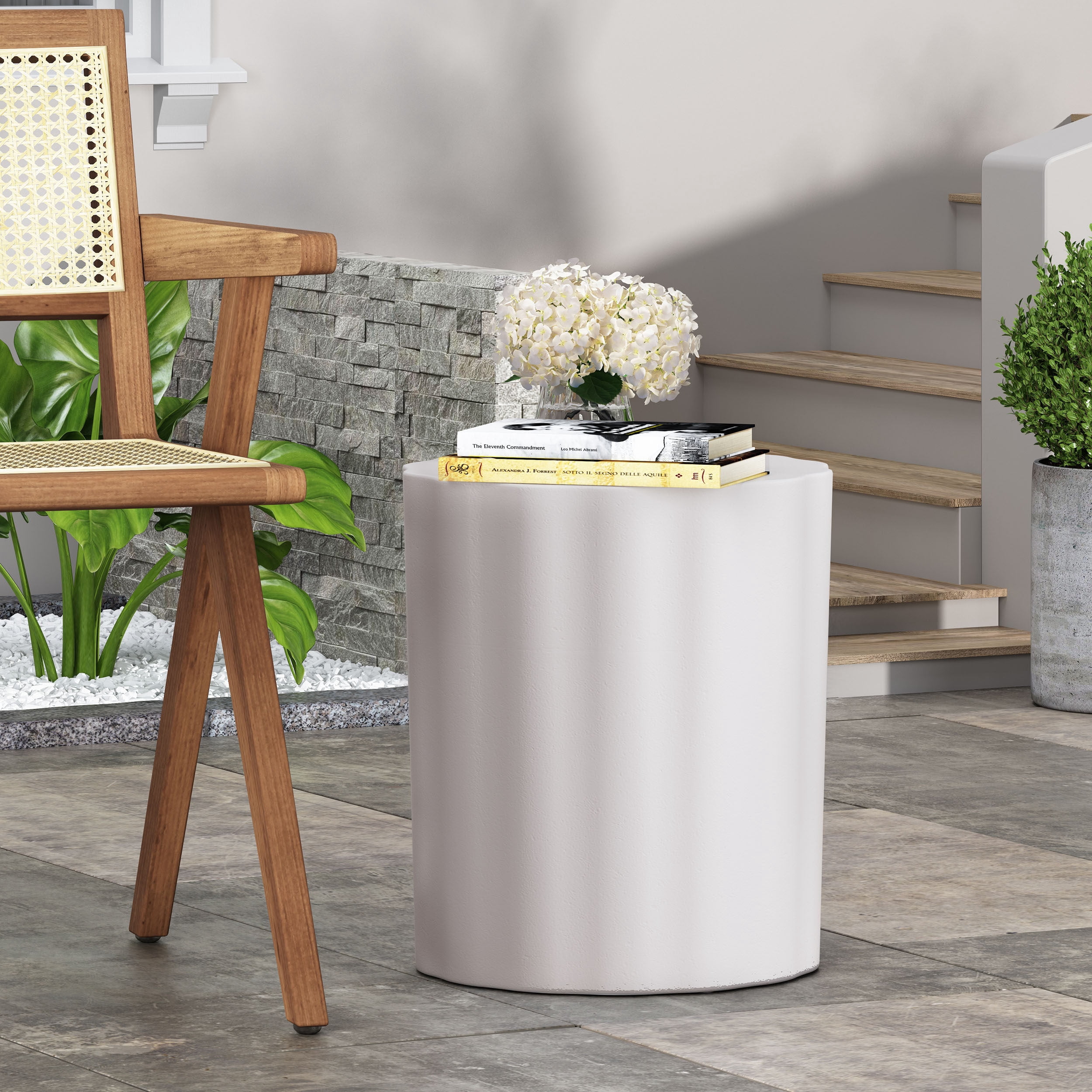 Deanna Lightweight Concrete Outdoor Side Table, Antique White