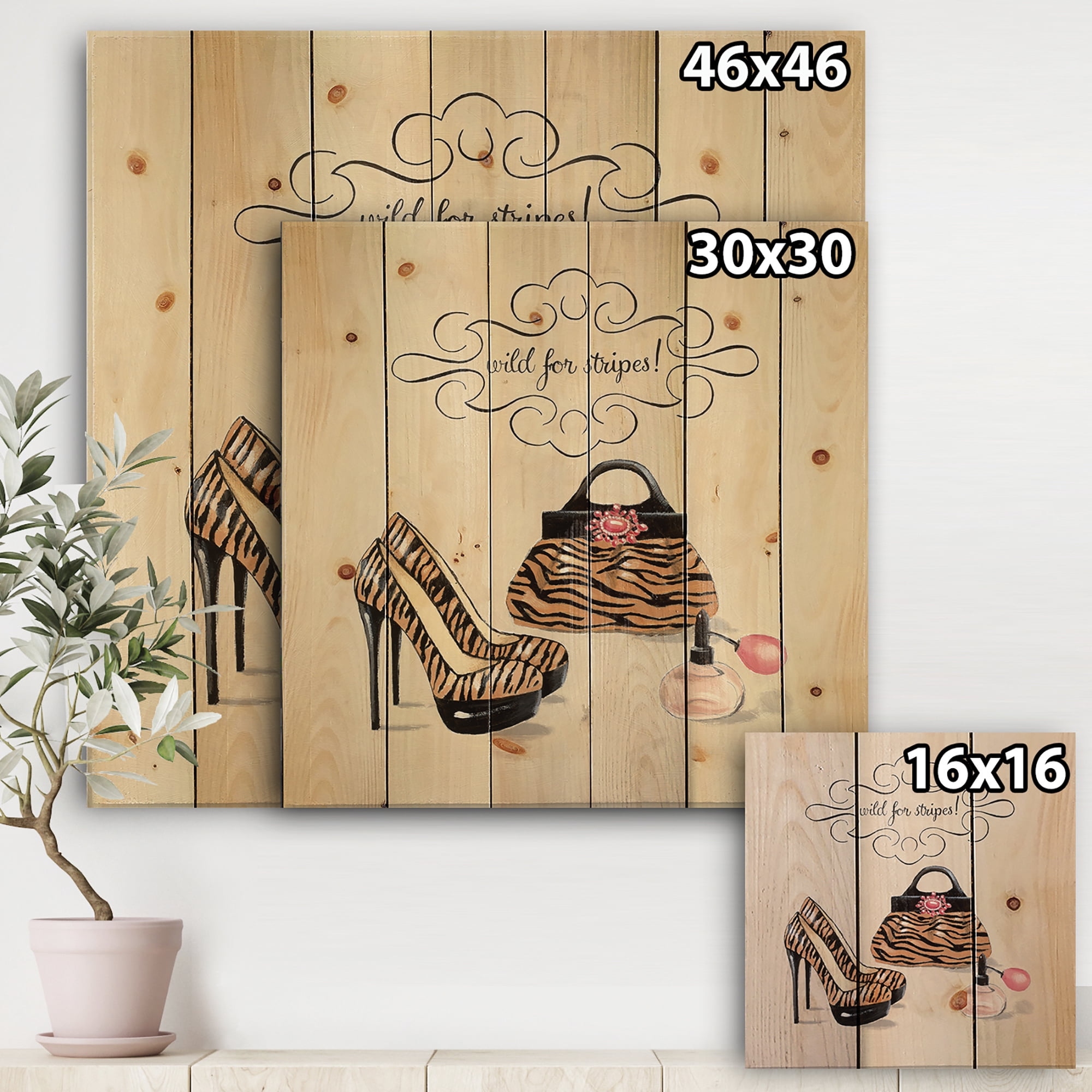 Designart 'Glam and Fashion handbags I' Fashion Print on Natural Pine Wood